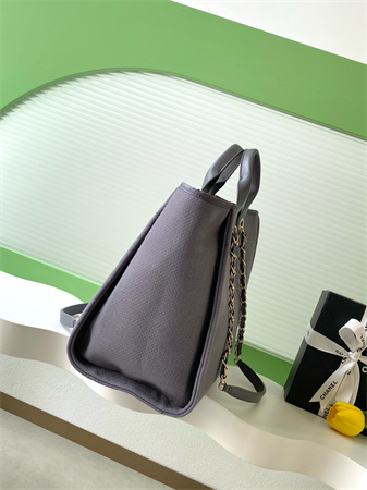 Ch*el deauville large shopping bag mixed fibers gold tone metal grey a66941