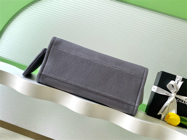 Ch*el deauville large shopping bag mixed fibers gold tone metal grey a66941