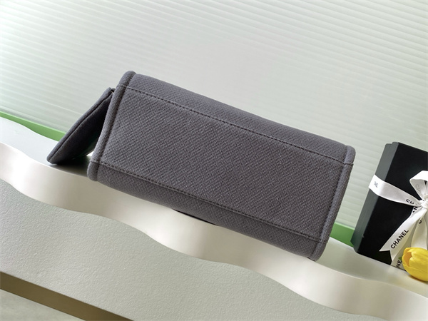 Ch*el deauville small shopping bag mixed fibers gold tone metal grey as3257