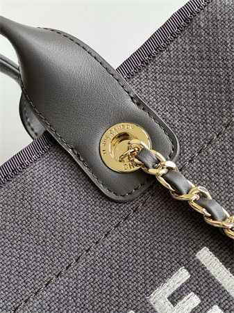 Ch*el deauville small shopping bag mixed fibers gold tone metal grey as3257