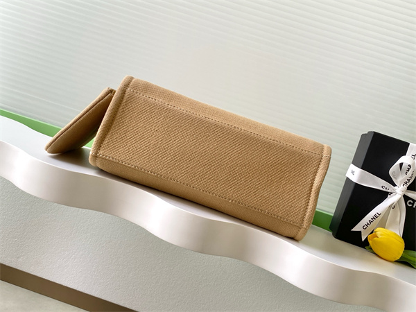 Ch*el deauville small shopping bag mixed fibers gold tone metal dk grey as3257