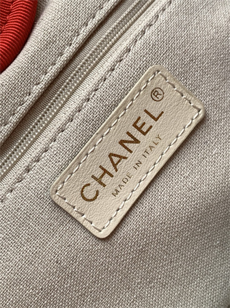 Ch*el deauville small shopping bag mixed fibers gold tone metal red as3257