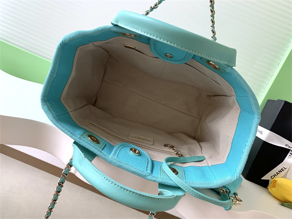 Ch*el deauville small shopping bag mixed fibers gold tone metal as3257