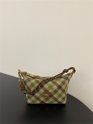 M*um*u plaid wool pouch camel/green